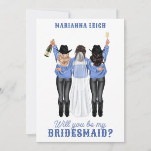 Invitación ¿Quieres ser mi dama de honor? Chicas en mezclilla