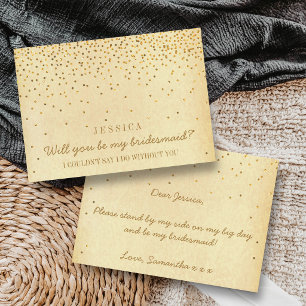 Invitación ¿Quieres Ser Mi Dama de Honor? Confeti Dorado Vint