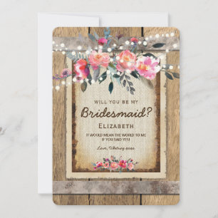 Invitación ¿Quieres ser mi dama de honor? Floral rústico ca