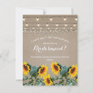 Invitación ¿Quieres ser mi dama de honor   Girasoles Rústicos