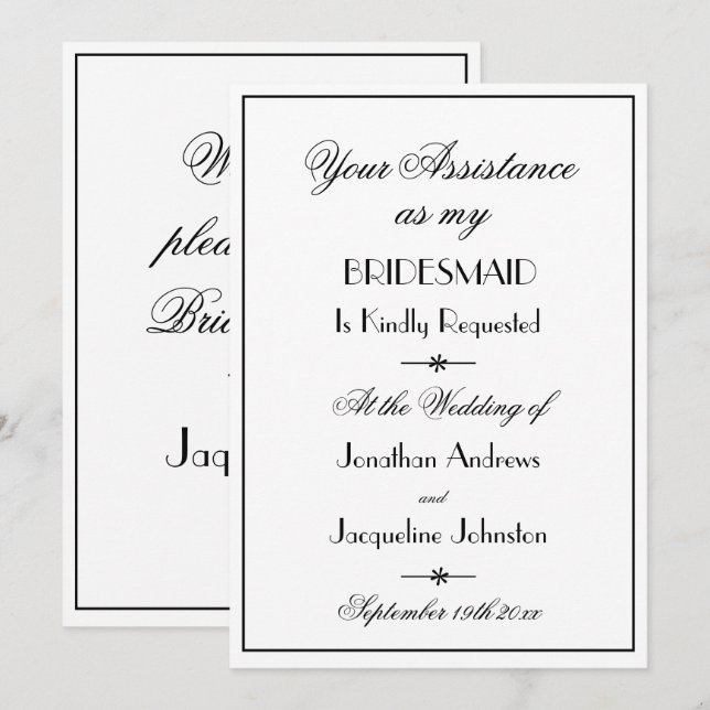 Invitación ¿Quieres ser mi dama de honor? Propuesta simple (Anverso / Reverso)