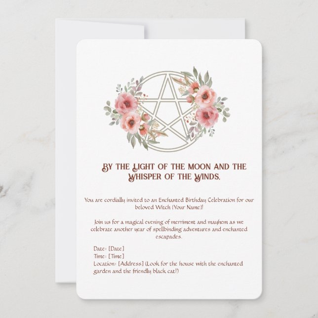 Invitación Quiet Sage Floral Pentacle Cumpleaños (Anverso)