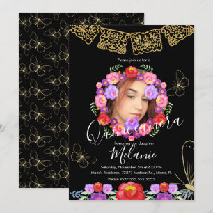 Invitación Quince Brillo Falso Mariposas Florales Mexicanas