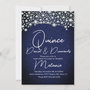Invitación Quince Denim Diamantes Gema Diamantes Dispersos