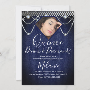 Invitación Quince Denim Diamantes Gema Perlas Foto 