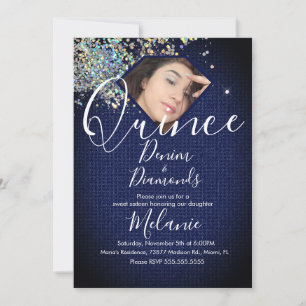 Invitación Quince Denim Diamonds Gem Foto Holográfica
