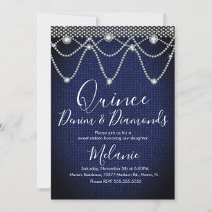 Invitación Quince Denim Diamonds Gem Pearls