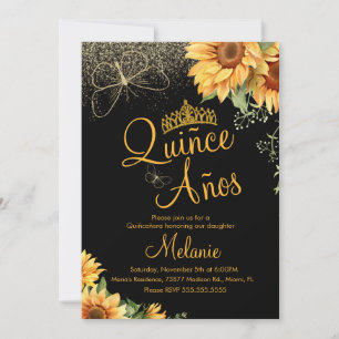 Invitación Quiñce Falso Brillo Girasol Acuarela Cumpleaños 