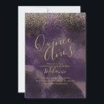 Invitación Quiñce Faux Purpurina Purple Gold Resumen Cumpleañ<br><div class="desc">Quince Sweet Dieciséis invitaciones doradas moradas con falso Purpurina</div>