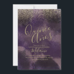 Invitación Quiñce Faux Purpurina Purple Gold Resumen Cumpleañ<br><div class="desc">Quince Sweet Dieciséis invitaciones doradas moradas con falso Purpurina</div>
