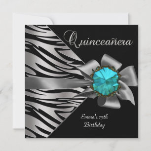 Invitación Quinceanera 15ª Cebra Plata Verde azulado Black Gr