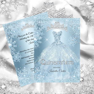 Invitación Quinceanera 15ª Cenicienta Helada Azul de Nieve