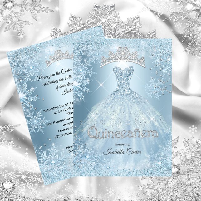 Invitación Quinceanera 15ª Cenicienta Helada Azul de Nieve (Subido por el creador)