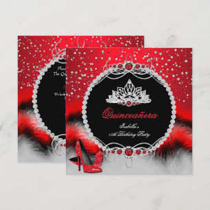 Invitación Quinceanera 15ª Fiebre Rojo Perla Glamour Talones