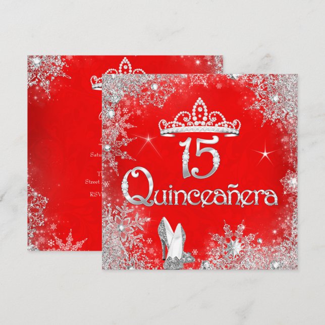 Invitación Quinceanera 15ª Fiesta de copos de nieve de plata  (Anverso / Reverso)