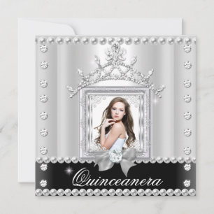 Invitación Quinceanera 15ª fiesta de cumpleaños blanco negro