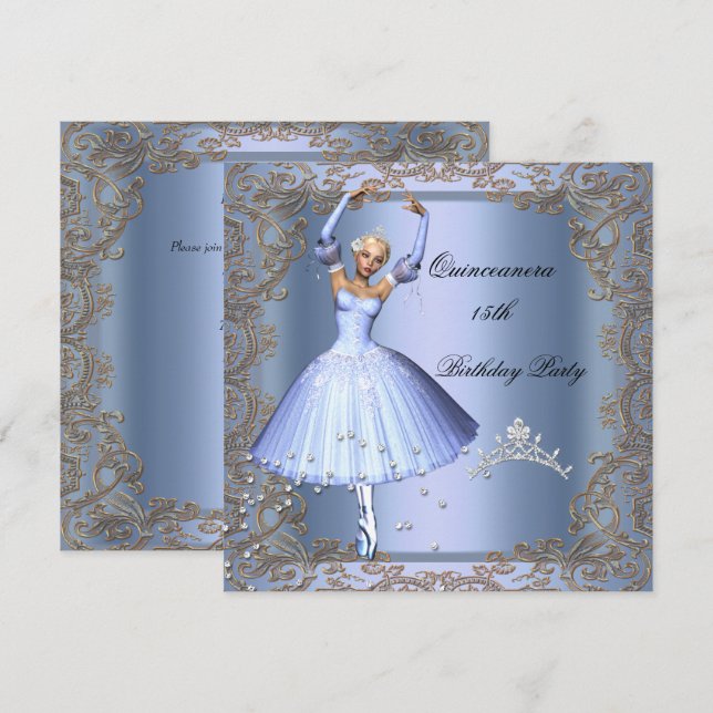 Invitación Quinceanera 15ª Fiesta de Cumpleaños Blue Ballerin (Anverso / Reverso)