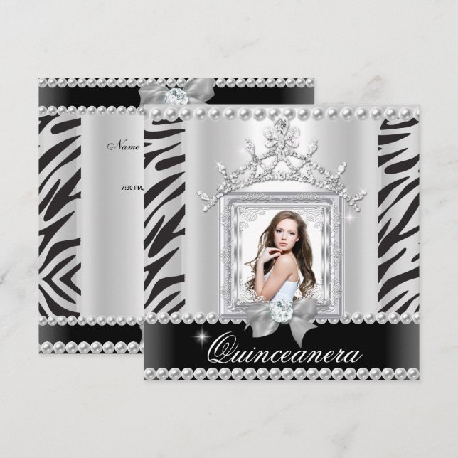 Invitación Quinceanera 15ª fiesta de cumpleaños cebra blanco  (Anverso / Reverso)