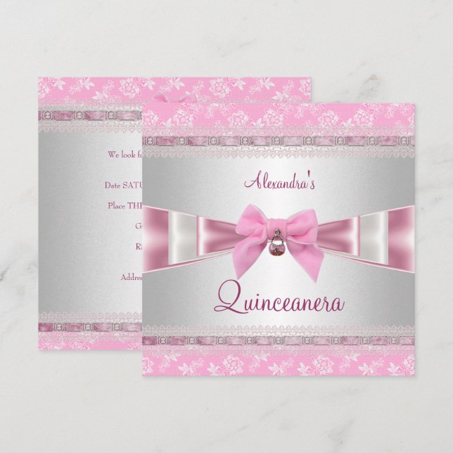 Invitación Quinceanera 15ª fiesta de cumpleaños Floral blanca (Anverso / Reverso)
