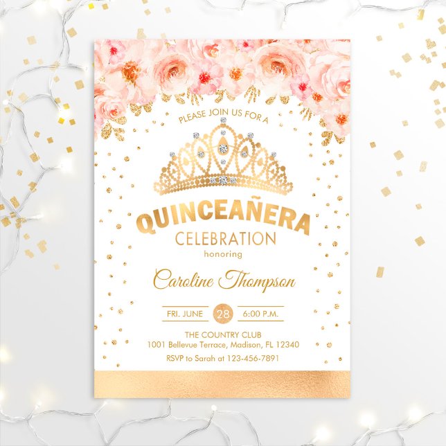 Invitación Quinceanera 15ª Fiesta de Cumpleaños - Floral rosa (Subido por el creador)