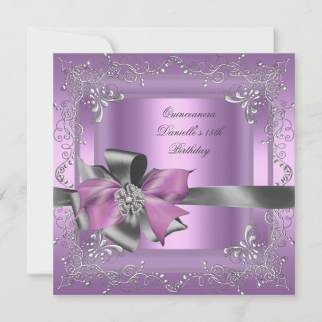 Invitación Quinceanera 15ª fiesta de cumpleaños Lilac Plata r (Anverso)