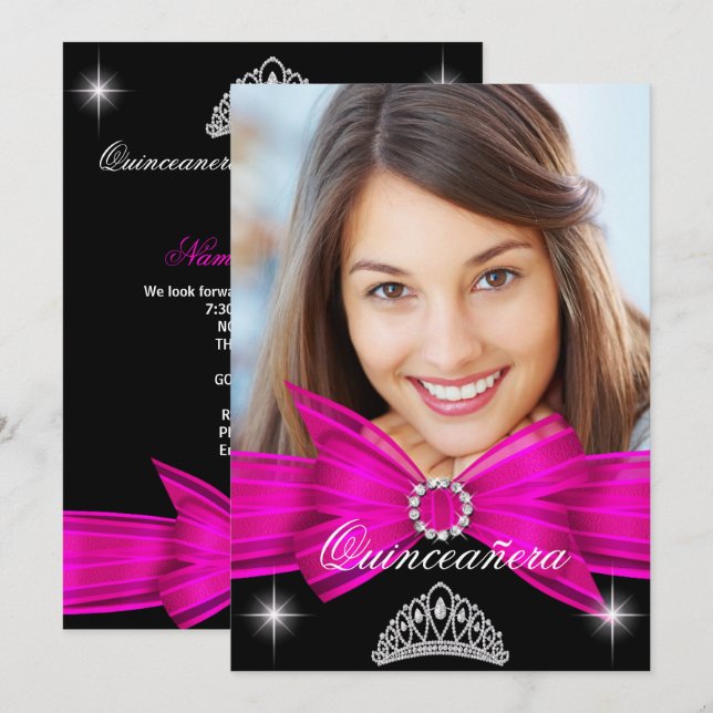 Invitación Quinceanera 15ª fiesta de cumpleaños negro de colo (Anverso / Reverso)