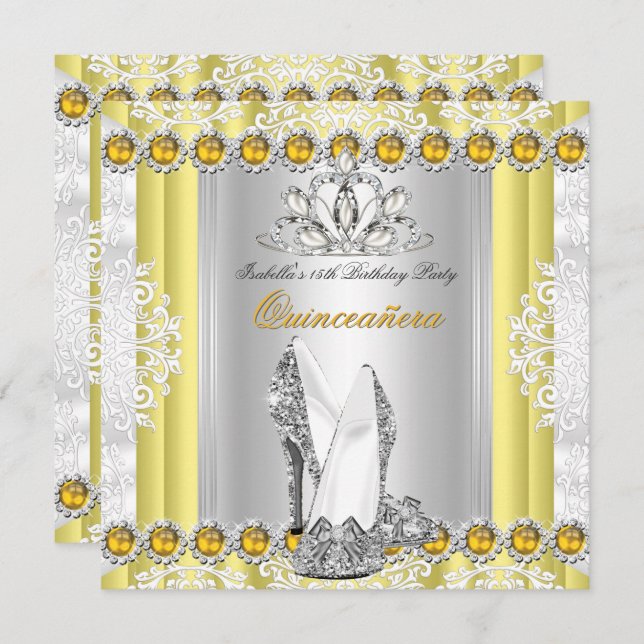 Invitación Quinceanera 15ª fiesta de cumpleaños Oro Amarillo (Anverso / Reverso)
