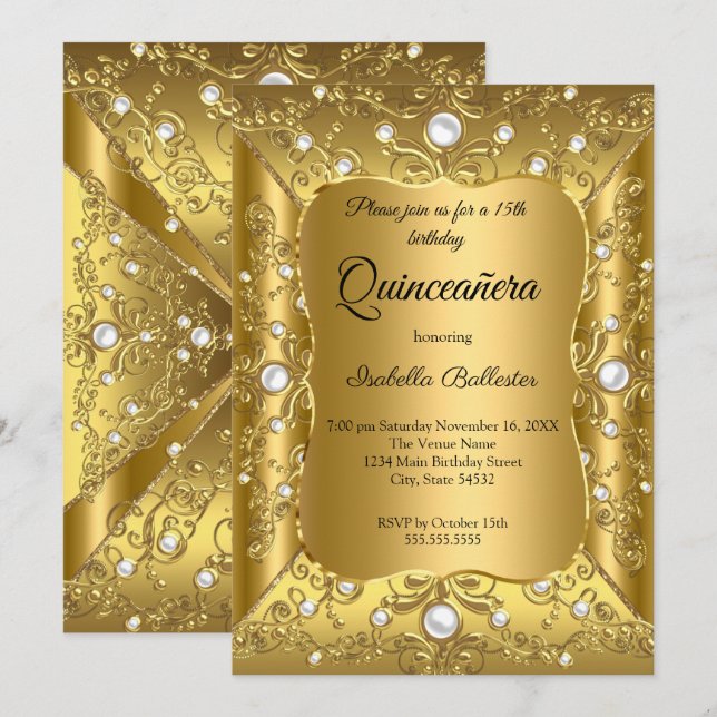 Invitación Quinceanera 15ª fiesta de cumpleaños Pearl Jewel d (Anverso / Reverso)