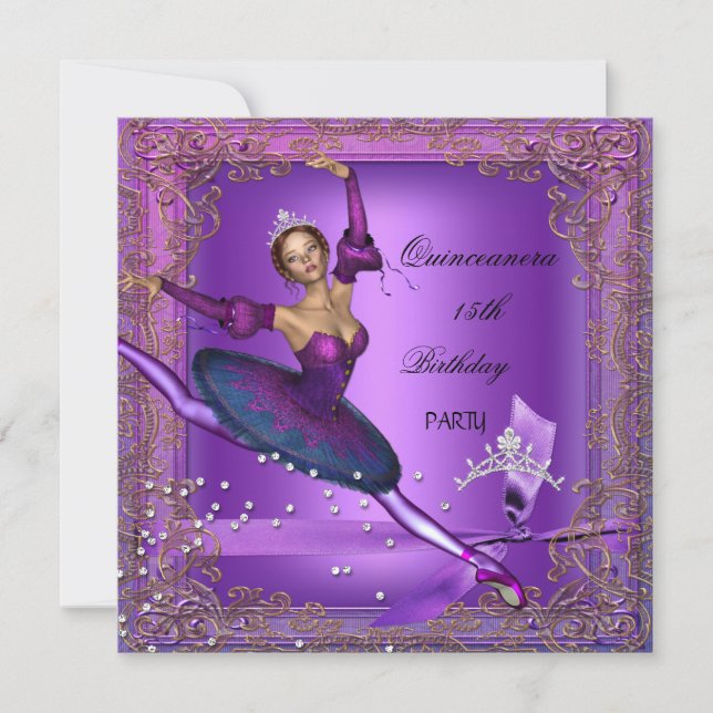 Invitación Quinceanera 15ª Fiesta de Cumpleaños Purple Baller (Anverso)