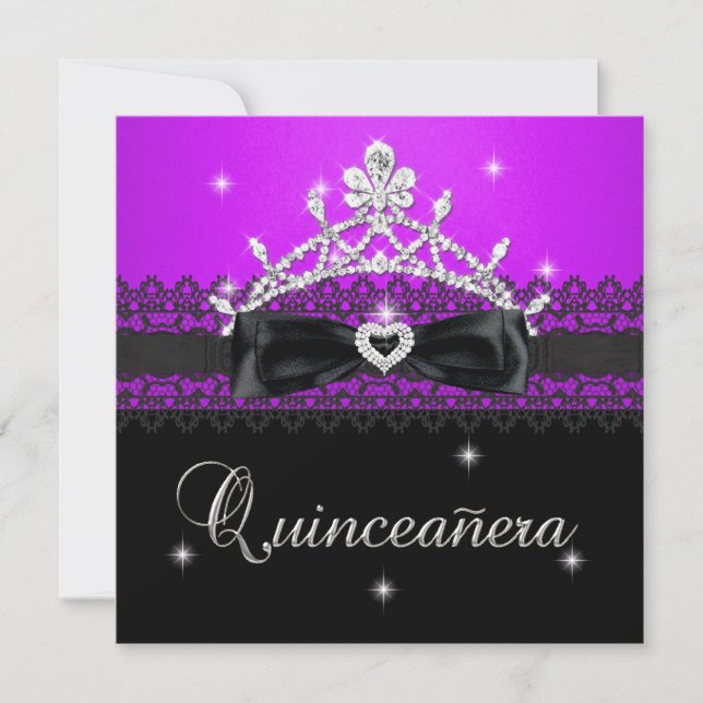 Invitación Quinceanera 15ª fiesta de cumpleaños Purple Black  (Anverso)