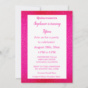 Invitación Quinceanera 15ª fiesta de cumpleaños Purpurina ros