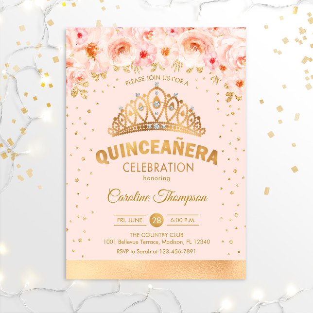 Invitación Quinceanera 15ª Fiesta de Cumpleaños - Rosa de Oro (Subido por el creador)