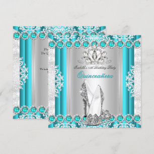 Invitación Quinceanera 15ª Fiesta de Cumpleaños Verde azulado