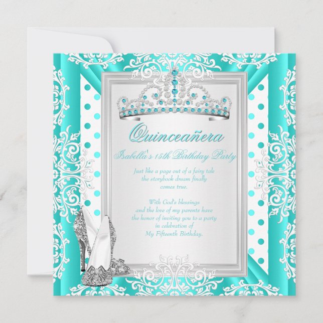 Invitación Quinceanera 15ª fiesta de cumpleaños Verde azulado (Anverso)