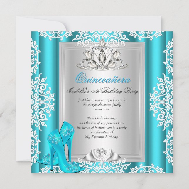 Invitación Quinceanera 15ª fiesta de cumpleaños zapatos azule (Anverso)