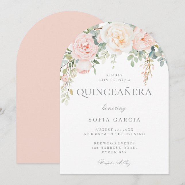 Invitación Quinceanera 15ª Fiesta de Peach & Cream Floral (Anverso / Reverso)