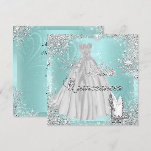 Invitación Quinceanera 15ª fiesta Verde azulada de cumpleaños (Anverso / Reverso)
