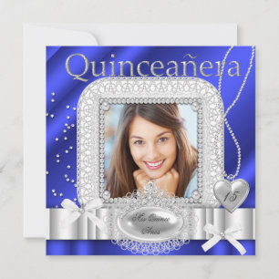 Invitación Quinceanera 15ª foto de Perla de encaje blanco azu