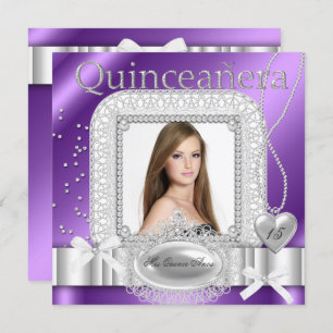 Invitación Quinceanera 15ª foto de Perla de Lazo Blanco Púrpu