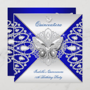 Invitación Quinceanera 15ª mariposa de plata azul Tiara