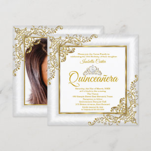 Invitación Quinceanera 15ª Perla Blanca de Oro Tiara Foto