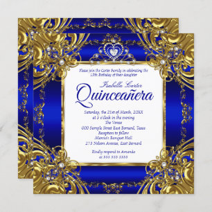 Invitación Quinceanera 15ª Perla Real de Oro Azul Tiara