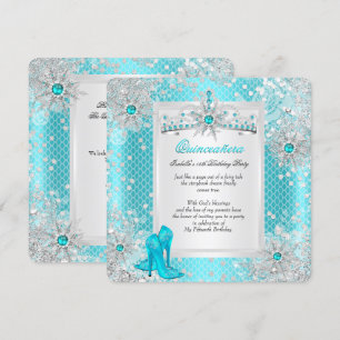 Invitación Quinceañera 15º Azul Teal Azul Turquesa Invierno P