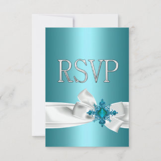 Invitación Quinceañera 15º Azul Teal Plateado Blanco Lazo RSV