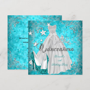 Invitación Quinceañera 15º Brillo Teal Purpurina