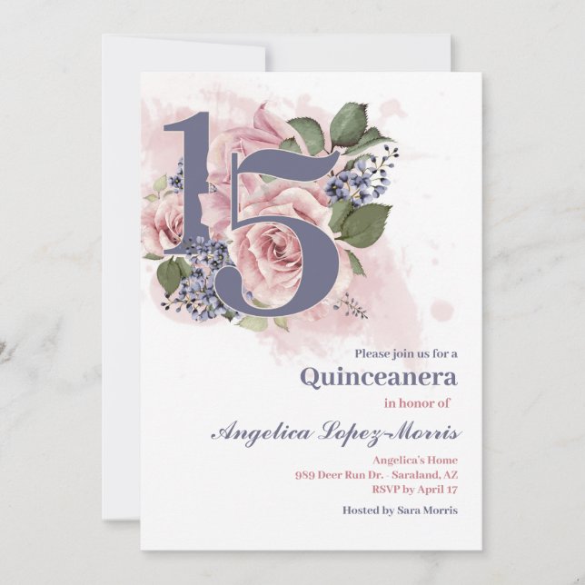Invitación Quinceañera 15º Chic Floral (Anverso)