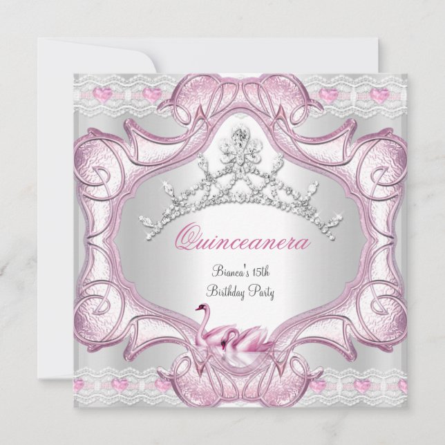 Invitación Quinceanera 15º Cisne Blanco Tiara (Anverso)