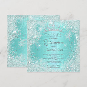 Invitación Quinceañera 15º Copo de Nieve Azul Turquesa Invier