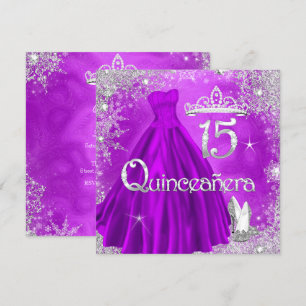 Invitación Quinceañera 15º Copos de Nieve Morado Plateado Fie