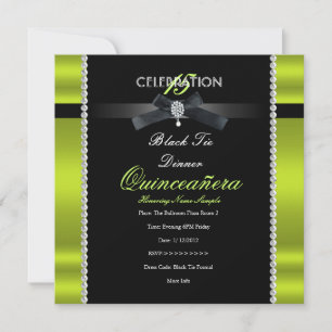 Invitación Quinceañera 15º Corbata Negra Fiesta Negra Verde L